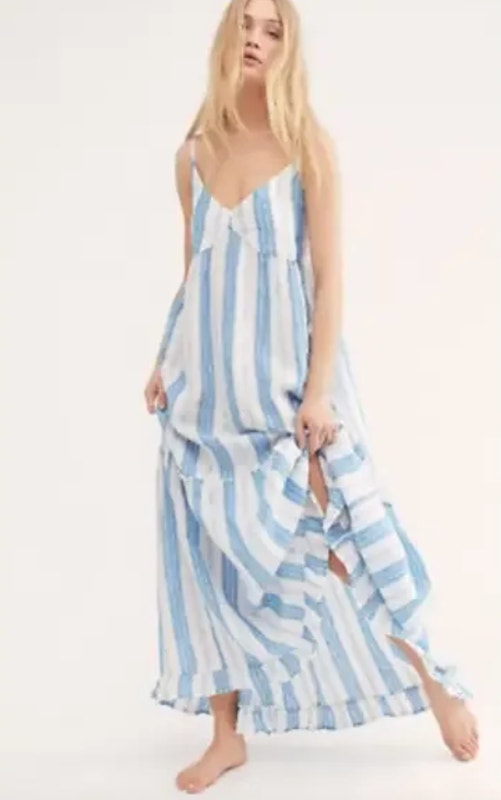 Cp Shade Free People Isabella Stripe Linen Maxi Dress Blue White Size Xs Womens